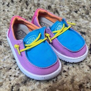Hey Dude Kids' Vibrant Blue and Pink Moccasins